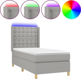vidaXL Κρεβάτι Boxspring με Στρώμα &amp; LED Αν.Γκρι 90x200 εκ. Υφασμάτινο