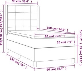 vidaXL Κρεβάτι Boxspring με Στρώμα Σκούρο Γκρι 90x190 εκ. Υφασμάτινο