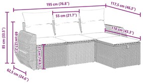 vidaXL Σαλόνι Κήπου Σετ 4 Τεμαχίων Γκρι Συνθετικό Ρατάν με Μαξιλάρια