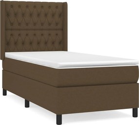 vidaXL Κρεβάτι Boxspring με Στρώμα Σκούρο Καφέ 90x200 εκ. Υφασμάτινο