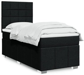 vidaXL Κρεβάτι Boxspring με Στρώμα Μαύρο 90x200 εκ. Υφασμάτινο