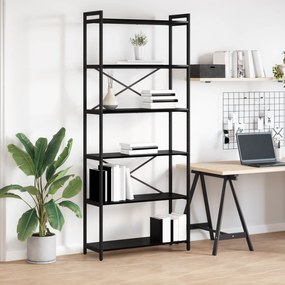 vidaXL Βιβλιοθήκη Μαύρη δρυς 80 x 30 x 188 εκ Ξύλο και Χάλυβας