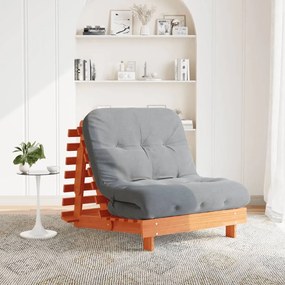 Καναπές Κρεβάτι Futon με Στρώμα 80x206x11 εκ. Μασίφ Ξύλο Πεύκου - Καφέ