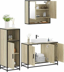 vidaXL Σετ Επίπλων Μπάνιου 3 Τεμαχίων Sonoma Δρυς Επεξεργασμένο Ξύλο