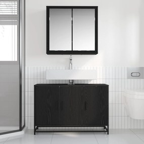 vidaXL Σετ Επίπλων Μπάνιου με ράφι 2 pcs Μαύρη Οξυά Επεξεργασμένο ξύλο