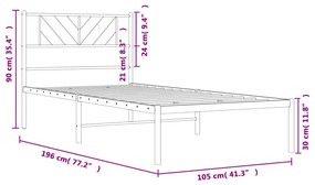 Πλαίσιο Κρεβατιού με Κεφαλάρι Λευκό 100x190 εκ. Μεταλλικό - Λευκό