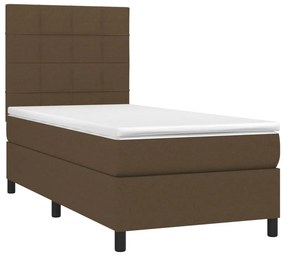 vidaXL Κρεβάτι Boxspring με Στρώμα &amp; LED Σκ.Καφέ 90x190 εκ. Υφασμάτινο