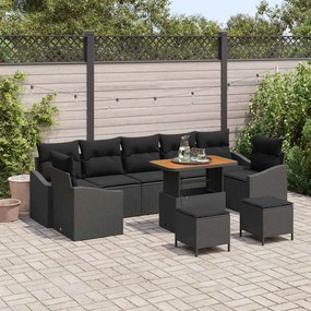 vidaXL Σετ Καναπέ Κήπου με μαξιλάρι 10 pcs Μαύρο Πολυ ράταν