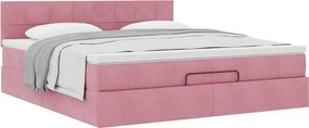 vidaXL Οθωμανικό κρεβάτι με στρώμα ροζ 160x200cm Βελούδο