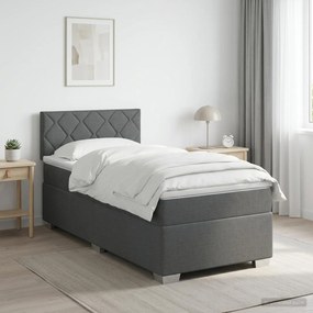 vidaXL Κρεβάτι box spring με στρώμα Σκούρο Γκρι 90 x 190εκ. Ύφασμα