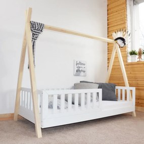 Κρεβάτι Παιδικό Montessori Tipi με Κάγκελα  29cm White + Natural  100×190cm  Luletto(Δώρο 10% έκπτωση στο Στρώμα)