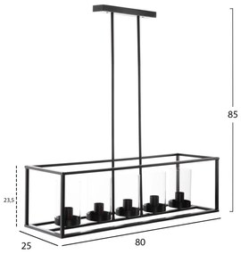 ΦΩΤΙΣΤΙΚΟ ΟΡΟΦΗΣ ΚΡΕΜΑΣΤΟ  ΜΑΥΡΟ ΜΕΤΑΛΛΟ ΚΑΙ ΓΥΑΛΙ 80x25x23,5-85Yεκ.