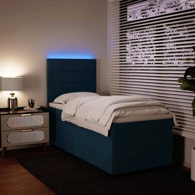 vidaXL Κρεβάτι Boxspring με Στρώμα Μπλε 90x200 εκ. Βελούδινο