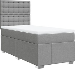 vidaXL Κρεβάτι Boxspring με Στρώμα Ανοιχτό Γκρι 90x190 εκ. Υφασμάτινο