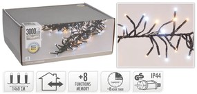 3000 Φωτάκια LED - 21.8 Μέτρα + 3 Μέτρα σύνδεσης, Κανονική Διάταξη, με χειριστήριο, 8 προγράμματα, Μαύρο καλώδιο PVC - Λευκό, Θερμό Λευκό
