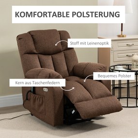 Πολυθρόνα ανύψωσης με λειτουργία ανάκλισης και τηλεχειριστήριο 92 x 95 x 107 εκ., Καφέ