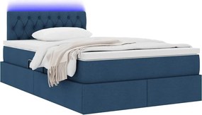 vidaXL LED Κρεβάτι αποθήκευσης με στρώμα Μπλε 120 x 190 cm Ύφασμα