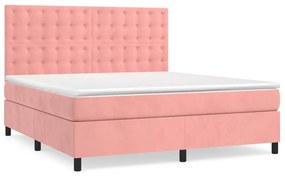 vidaXL Κρεβάτι Boxspring με Στρώμα Ροζ 180x200 εκ. Βελούδινο