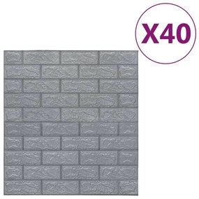 vidaXL 3D Τούβλα Ταπετσαρίας Αυτοκόλλητα Ανθρακί 40 τεμ.