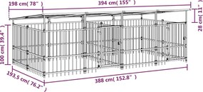 vidaXL Υπαίθριο Κλουβί Σκύλων με Οροφή από Χάλυβα 7,51 μ²