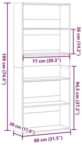 Ντουλάπι βιβλίων καφέ δρυς 80x30x189 cm Κατασκευασμένο ξύλο - Καφέ