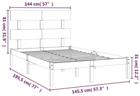 vidaXL Πλαίσιο Κρεβατιού Μαύρο 140 x 190 εκ. από Μασίφ Ξύλο