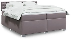 vidaXL Κρεβάτι Boxspring με Στρώμα Γκρι 200x200 εκ. Συνθετικό Δέρμα