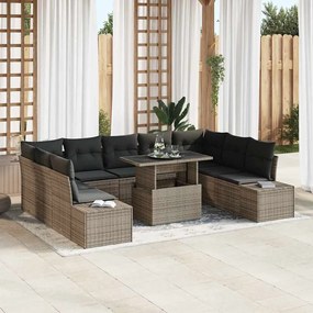 vidaXL Σετ Καναπέ Κήπου με αποθήκευση 10 pcs Γκρι Πολυ ράταν