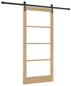 vidaXL Συρόμενη Πόρτα Χειροκίνητος Καφέ 93 x 202 cm Ξύλο και μέταλλο
