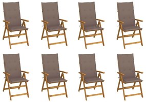 Καρέκλες Κήπου Πτυσσόμ. 8 τεμ. Μασίφ Ξύλο Ακακίας με Μαξιλάρια - Μπεζ-Γκρι