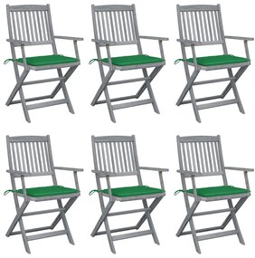 Καρέκλες Εξωτ. Χώρου Πτυσσόμενες 6 τεμ Ξύλο Ακακίας &amp; Μαξιλάρια