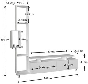 Σύνθεση τηλεόρασης Tulip Megapap χρώμα λευκό 160x29,5x160εκ.