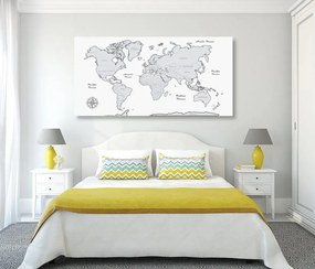 Εικόνα στο φελλό ενός όμορφου ασπρόμαυρου παγκόσμιου χάρτη - 120x60  wooden