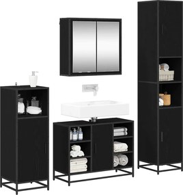 vidaXL Σετ Επίπλων Μπάνιου με ράφι 4 pcs Μαύρη Οξυά Επεξεργασμένο ξύλο