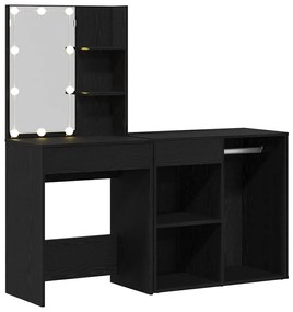 vidaXL Ξύλινο Τραπέζι Μακιγιάζ με LED Μαύρη δρυς 140 x 40 x 140 εκ