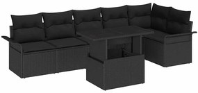 vidaXL Σετ Καναπέ Κήπου με μαξιλάρι 7 pcs Μαύρο Πολυ ράταν