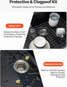 VEVOR 84 cm Granite Kitchen Sink Top Mount Single Bowl Drop-In Basin for RV Bar