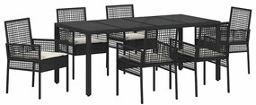 vidaXL Σέτ φαγητού για κήπο 7 pcs Μαύρο Πολυ ράταν