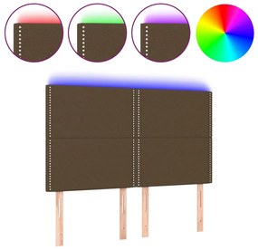 vidaXL Κεφαλάρι Κρεβατιού LED Σκούρο Καφέ 144x5x118/128εκ. Υφασμάτινο