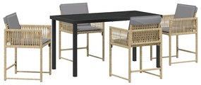 vidaXL Σέτ φαγητού για κήπο 5 pcs Μπεζ συνθετικό ρατάν