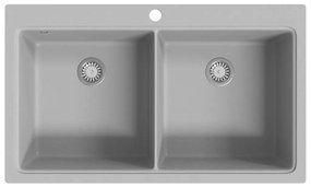 Νεροχύτης Ένθετος με Διπλή Γούρνα Γκρι Γρανιτένιος