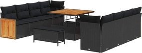 vidaXL Σετ Καναπέ Κήπου με μαξιλάρι 11 pcs Μαύρο