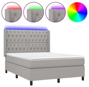 vidaXL Κρεβάτι Boxspring με Στρώμα & LED Αν.Γκρι 140x200εκ. Υφασμάτινο