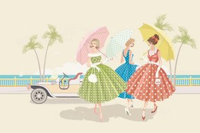 Εικόνα ρετρό κυριών με ομπρέλες - 60x40