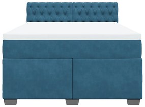 Κρεβάτι Boxspring με Στρώμα Μπλε 140x190 εκ. Βελούδινο - Μπλε