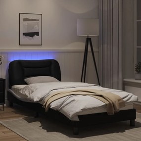 Πλαίσιο Κρεβατιού με LED Μαύρο/Λευκό 90x190 εκ. Συνθ. Δέρμα - Μαύρο