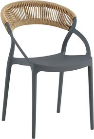 DORA Πολυθρόνα Στοιβαζόμενη, PP Ανθρακί, Rope Wicker Φυσικό   1τμχ