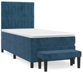 vidaXL Κρεβάτι Boxspring με Στρώμα Σκούρο Μπλε 100x200 εκ. Βελούδινο