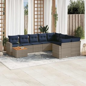 vidaXL Σετ Σαλονιού Κήπου 10 τεμ. Γκρι Συνθετικό Ρατάν με Μαξιλάρια