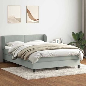 Κρεβάτι Boxspring με Στρώμα Ανοιχτό Γκρι 160x210 εκ. Βελούδινο - Γκρι